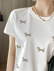 新款夏季丝光棉t恤女百搭纯棉白色短袖上衣夏高支棉宽松体恤衫钻2，女装T恤，元素羊绒