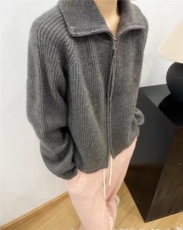 春款女士优雅气质百搭翻领宽松简约针织衫长袖，女装针织衫/毛衣，艾驰羊绒
