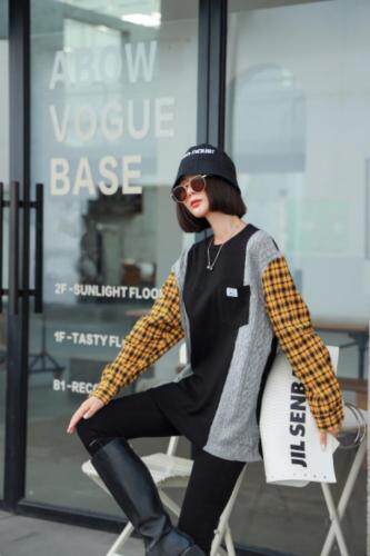 新款卫衣毛衣拼接百搭上衣，女装卫衣/绒衫，C&B