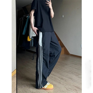美式复古三条宽松休闲裤子男夏潮百搭撞色直筒运动长裤MK688 P45图片
