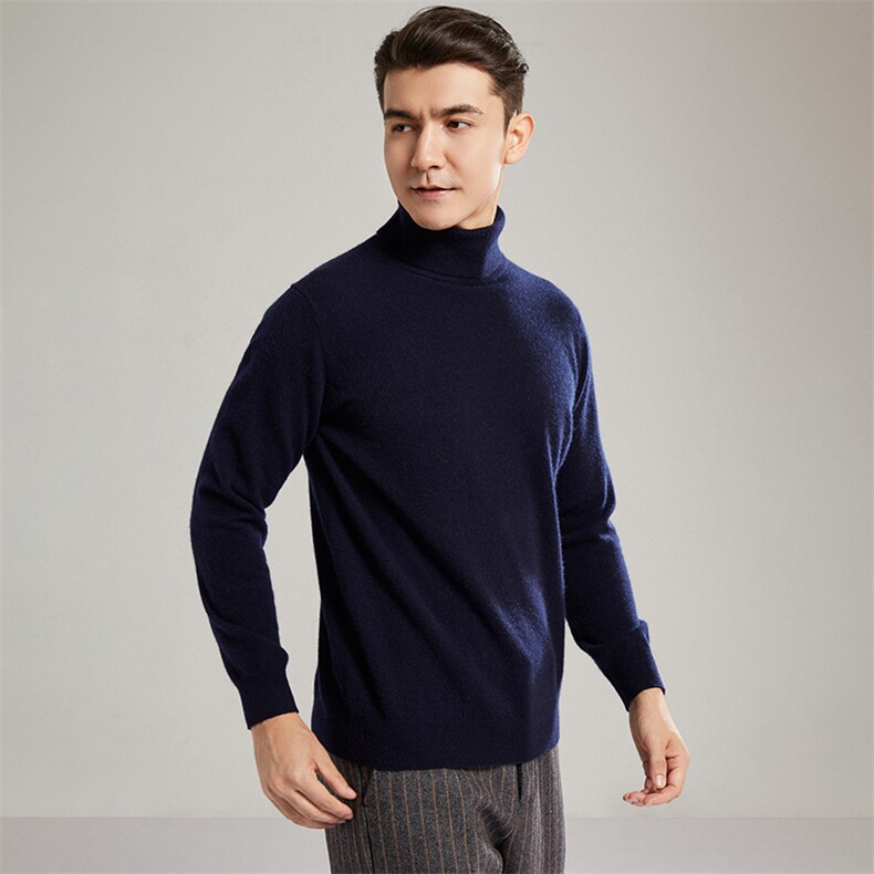 2024秋冬新款山羊绒男士高翻领羊绒衫男装，男装羊绒套衫，镁纯羊绒