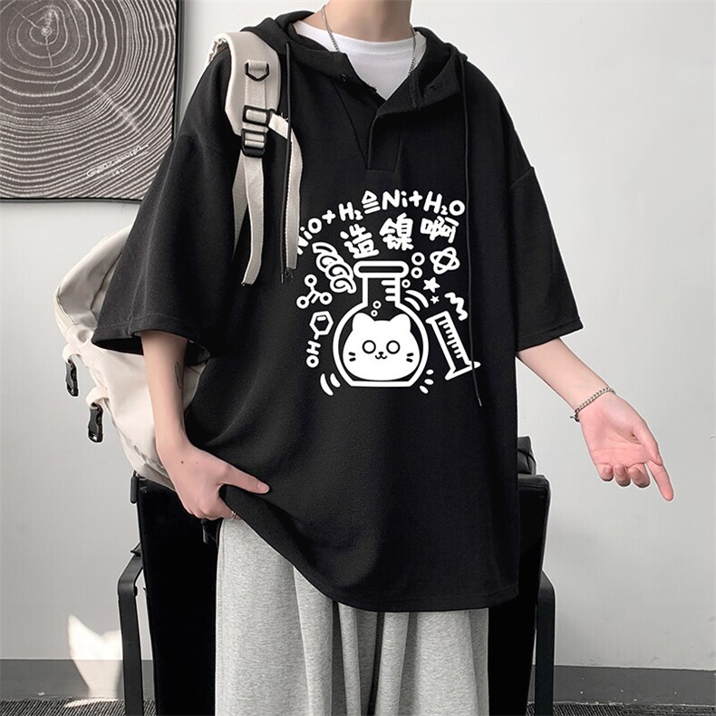 LD54421-P45NASA连帽短袖t恤男大码胖子带帽五分袖中袖,男装T恤,电商A040