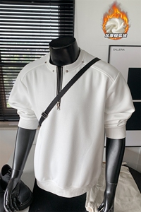 加厚银狐绒450g重磅曼巴棉铆钉半拉链卫衣男W5198J加绒-特P50控98图片