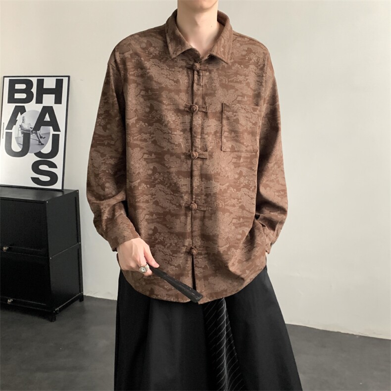 2025秋冬新款灯芯绒清明上河图新中式盘扣唐装汉服2535-P60,男装民族服装,电商A057