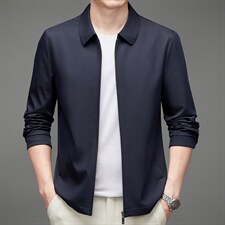 商务休闲中老年男士翻领夹克外套秋季气质茄克上衣MNSAJ7086-P155，男装夹克，电商B212（原钱塘6029）