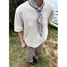 夏季冰丝凉感短袖T恤衫轻奢老钱风针织衫潮男透气宽松短TM842，男装T恤，星座1116A（原606A-3）
