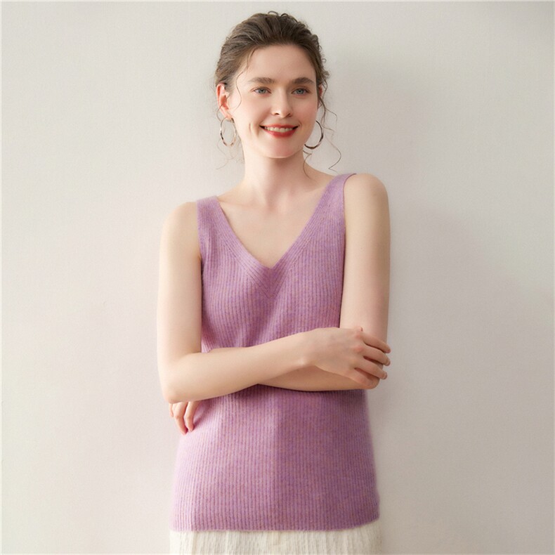 衣橱B备！秋冬新款山羊绒吊带女v领修身气质内搭针织打底背心上衣，女装背心吊带，溪贝羊绒