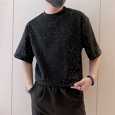 8960/P68控98夏季社会小伙爆闪满天星烫砖工艺短袖T恤男黑首2，男装T恤，星座305B