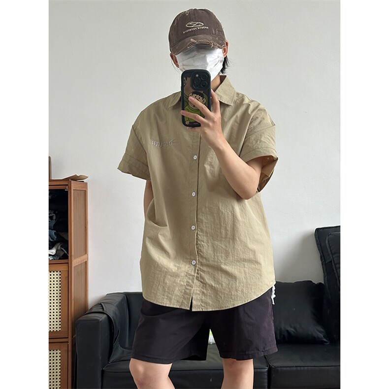 夏季新款速干短袖刺绣衬衫潮流港风宽松百搭男半袖CS285-P35,男装T恤,星座301C-5
