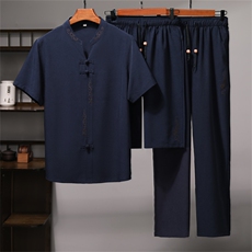 夏季风唐装短袖衬衫男中老年透气中式三件套装MJ5107C-P115，男装衬衫，星座1105-3