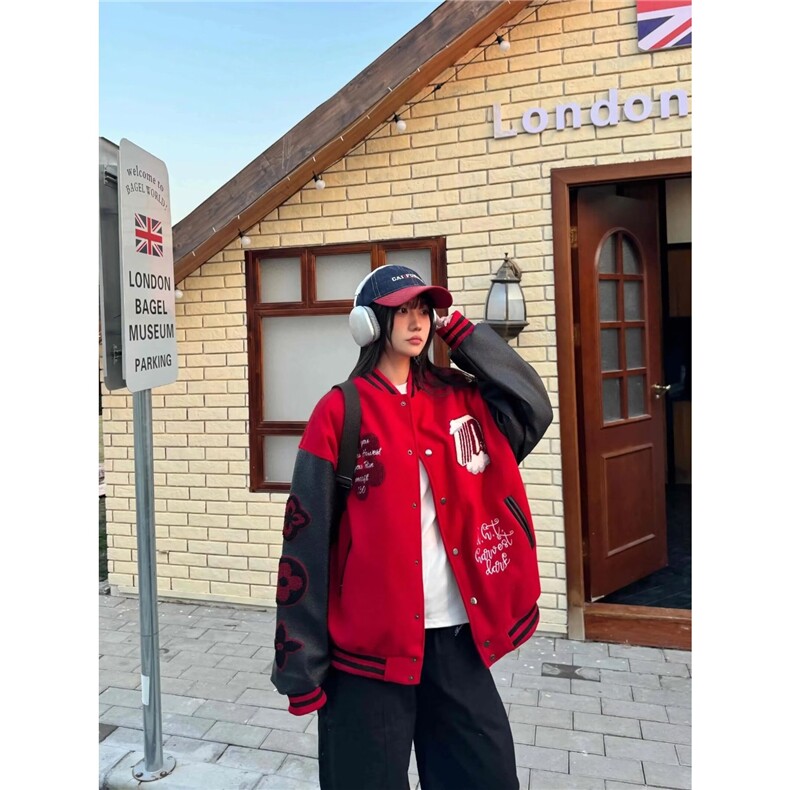 美式复古棒球服外套女2025春秋新款设计感小众休闲刺绣宽松夹克潮,男装夹克,星座506A