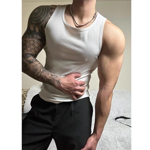 黑色螺纹运动健身背心男款夏季修身显肌肉无袖t恤美式重磅打底衫图片