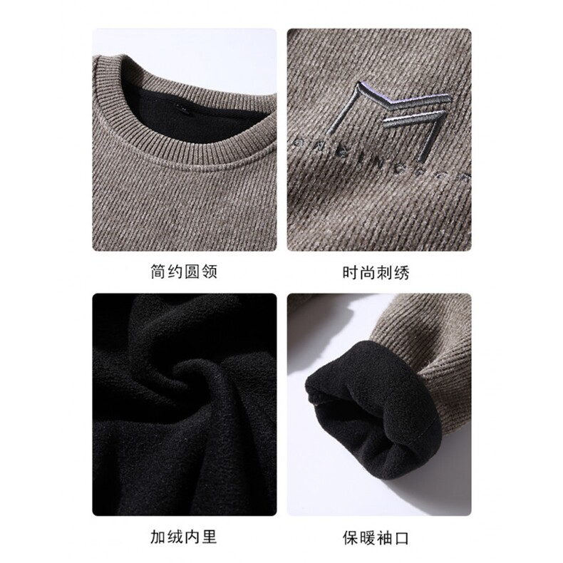 圆领毛衣男加绒加厚一体绒卫衣秋冬季百搭毛线针织衫8861-P55元,男装针织衫/毛衣,星座1706