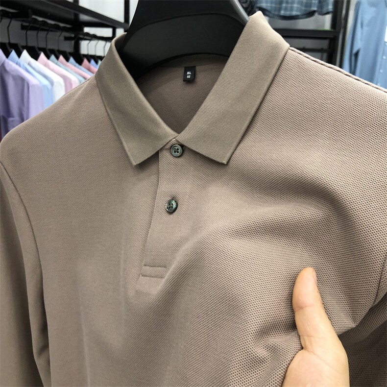 男士纯色翻领Polo衫春秋季中年男士商务休闲百搭体恤衫爸爸秋装t,男装T恤,电商B212（原钱塘6029）