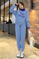 现货假两件刺绣卫衣两件套2024年秋季长袖半高领套装休闲宽松灰色，女装卫衣/绒衫，梦懿尔