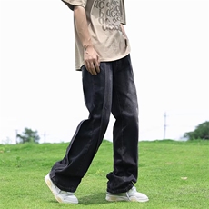 美式复古ins高级感拼接夏秋牛仔裤男宽松高街阔腿垂感直筒裤长裤，男装牛仔裤，星座716-2