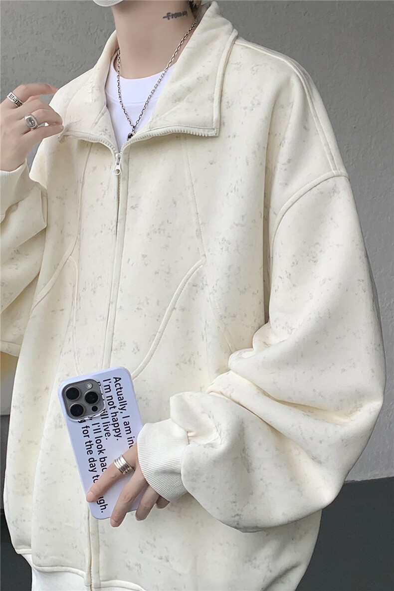特批扎染开衫卫衣男美式重磅解构拼接脏脏拉链立领外套KS008-TP65,女装短外套,电商B312