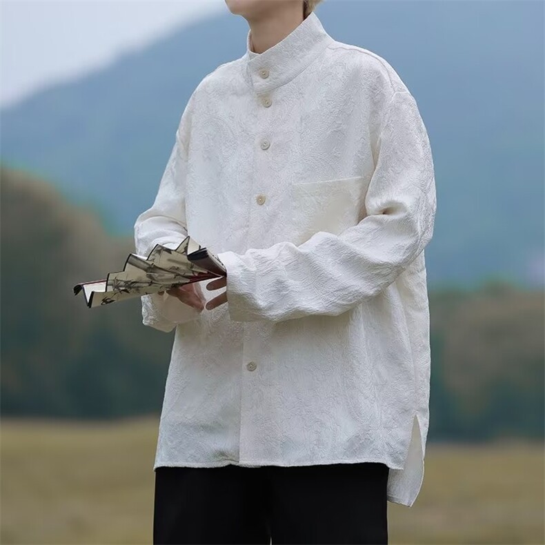H79-P47高级感法式小众衬衫男宽松休闲提花衬衣青年雅痞帅气,男装衬衫,电商B323A