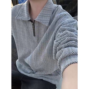 雪尼尔满天星半拉链翻领卫衣大码高级Polo衫外套LW610特P50加绒60图片