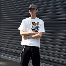 万针全刺绣工艺得物抖音高品质260克纯棉双纱美式高街短袖T恤P33，男装T恤，电商A486-1