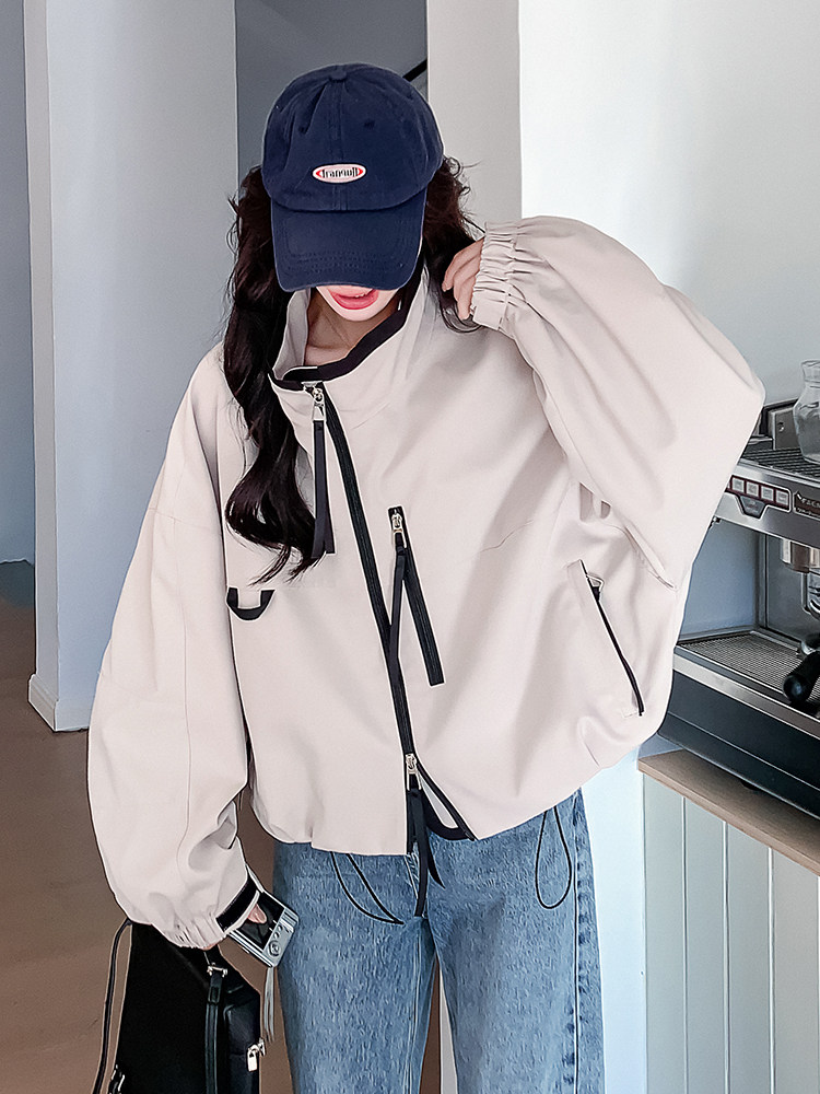 酷盐系立领冲锋衣外套女2025春新款学院风宽松休闲小个子夹克上衣,女装短外套,浙宝A馆126