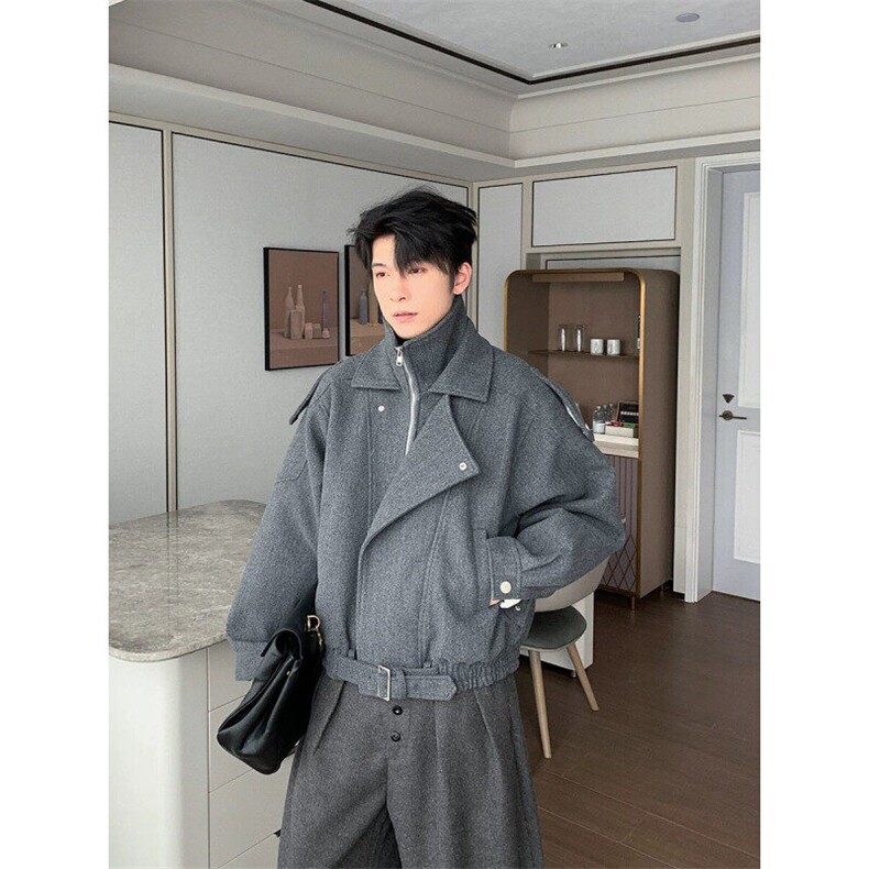 706-DY311-P118现货男士重磅双层领假两件毛呢夹克加厚大衣外套,男装夹克,星座706