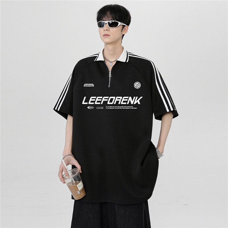 夏季cleanfit半拉链美式复古运动高级潮牌插肩袖短袖T恤T356-P38,男装Polo衫,电商C307