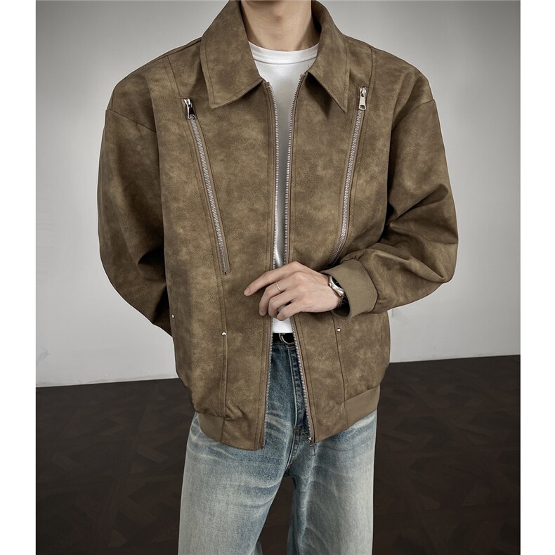 特P80控138控148加棉特批95设计外套男流拉链皮夹克男PJ2418，男装夹克，电商B370