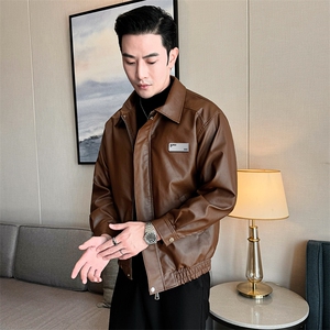 秋季翻领皮夹克男大码贴标男士夹克水洗皮衣A266-PY006-P80控138图片