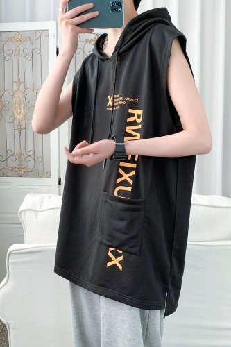 7XL~M260斤可穿2023夏季薄款连帽无袖t恤背心加肥加大码背心坎肩,男装背心/马甲,钱塘717(原712)