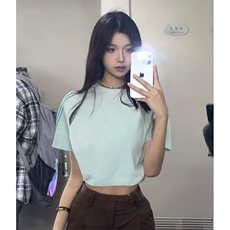 抖音得物品质二开240克宽松纯棉美式潮牌印花三条杠中性风短袖T恤，男装T恤，电商A486