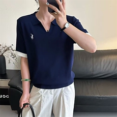 夏季新款女士简约时尚舒适两色翻领短袖，女装T恤，萱芳婷羊绒