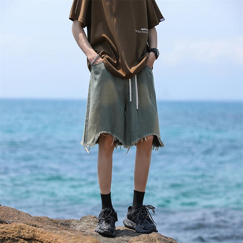 不规则破洞牛仔短裤男夏季薄款潮牌宽松五分裤子-A1060TP35控58，男装牛仔裤，电商B241