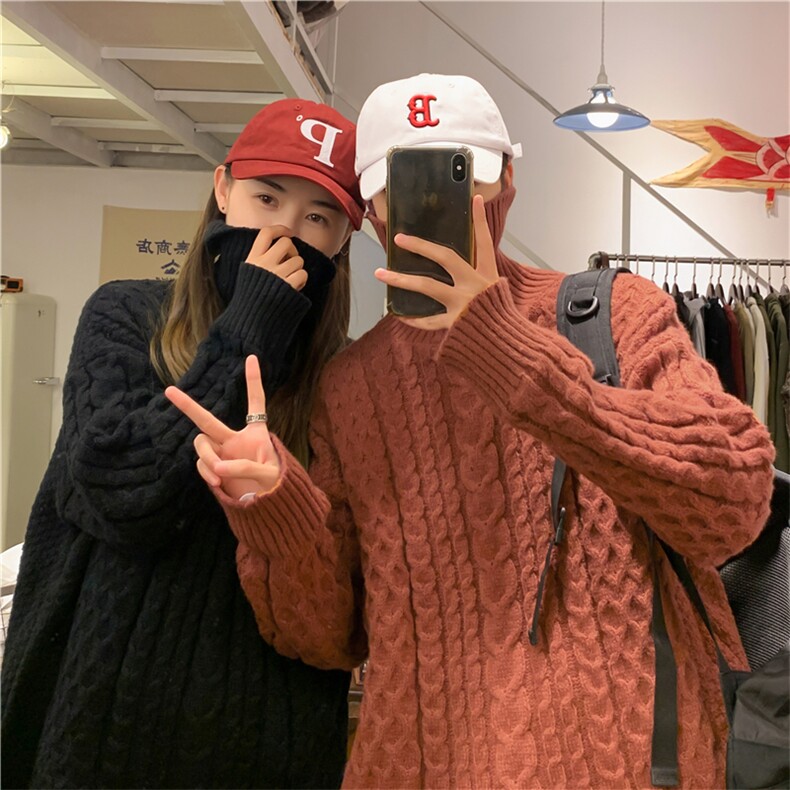 新款秋冬季高领毛衣纯色百搭港风情侣款加厚上衣毛衣EM319-P43，男装针织衫/毛衣，星座512-4