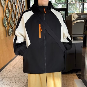 冲锋衣外套男春秋款美式高街夹克春季潮牌痞帅网红休闲衣服JK503,紫红色搭配衣服打结图片