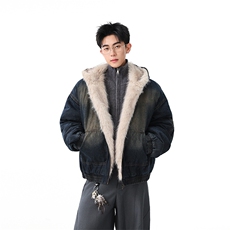 加绒牛仔棉服男冬季棉衣外套羊羔绒加厚毛领保暖外套MY1306-P168，男装棉衣，星座1103-3