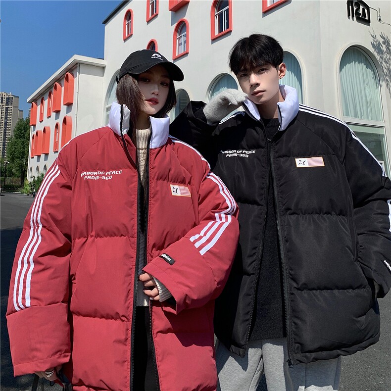EQ336美式拼接撞色印花棉服外套男2024新款情侣装冬装面包服棉衣,男装棉衣,电商C306-1