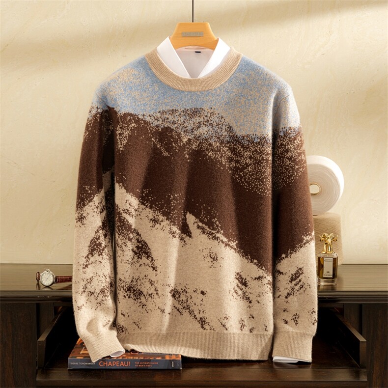 2025年秋季时尚百搭通勤简约休闲江山图提花，男装羊绒套衫，雪贝坊一店