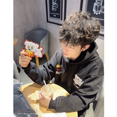 魔术贴刺绣连帽卫衣男秋冬新款潮牌青少年宽松休闲外套WY1016P59，女装短外套，星座1013-5