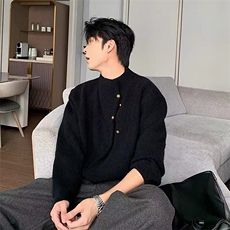 网图秋冬新款斜襟纽扣套头毛衣男痞帅高级感针织衫-A2251TP58控99，男装针织衫/毛衣，电商B241