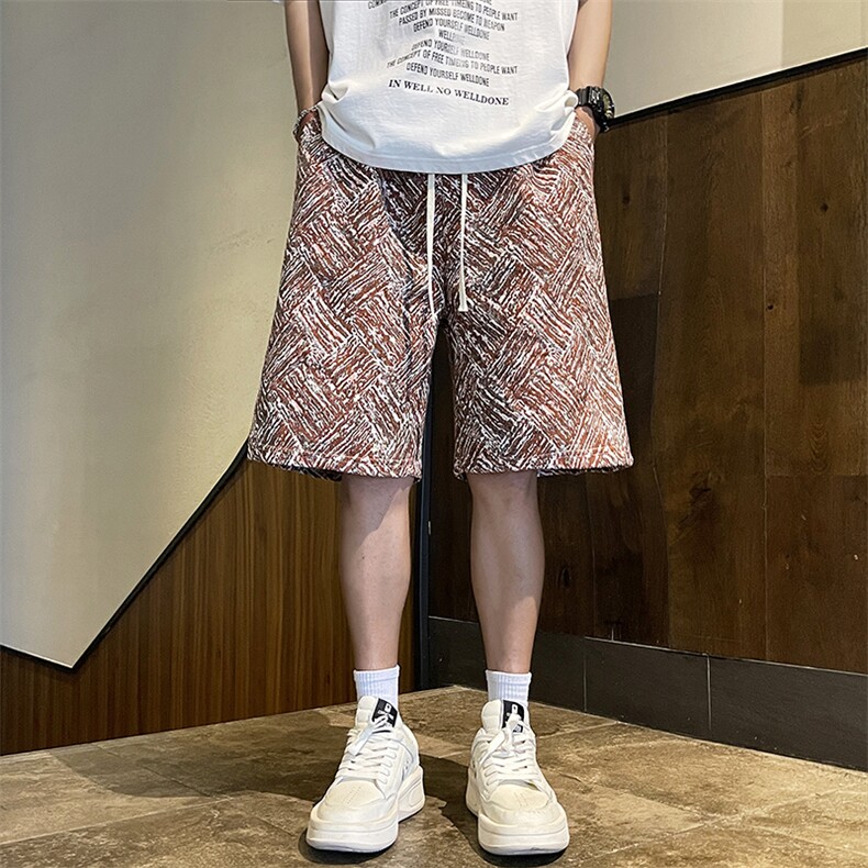 夏季运动休闲花短裤潮牌宽松直筒五分裤,男装牛仔裤,星座410-7