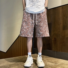 夏季运动休闲花短裤潮牌宽松直筒五分裤，男装牛仔裤，星座410-7