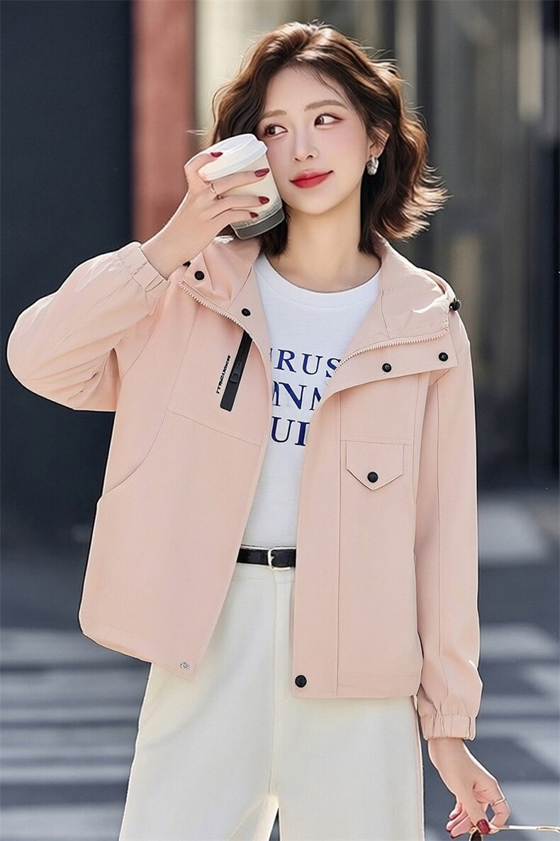 （现货）时尚超好看外套女休闲连帽减龄短款百搭上衣,女装短外套,韩蔻秀