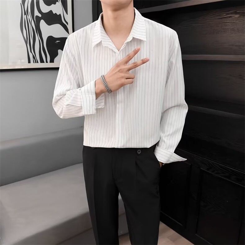 春秋长袖竖条纹衬衫男痞帅休闲青少年bf韩版日系雅痞衬衣T38,男装衬衫,星座1116A-2（原606A-1）