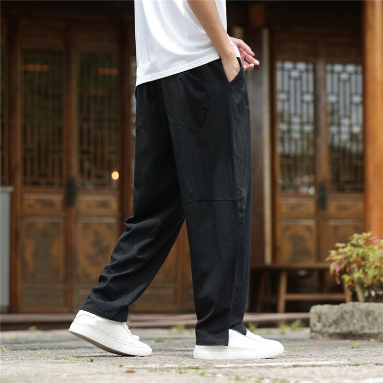 2025夏装新款汉服唐装风冰丝棉麻休闲裤A057-K381-P45,男装民族服装,电商A057B