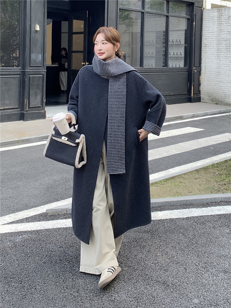 韩版减龄长款双面羊绒大衣女2025年冬季新款显瘦加厚保暖毛呢外套,女装双面呢大衣,蝶眷