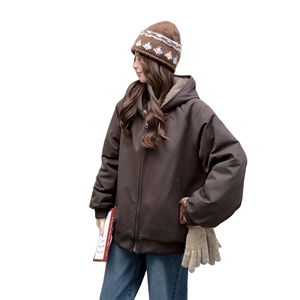 慵懒风毛领派克服女2025冬季新款时尚减龄短款加绒外套百搭松弛感图片