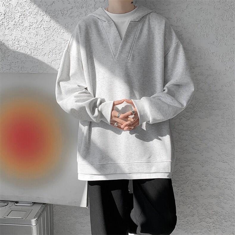 8XL-M叠穿假两件卫衣重磅连帽V领拼接套头衫宽松大码外套WY006P65,男装卫衣,电商B312