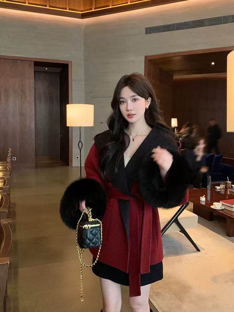 2025年秋季新款针织女士短款大衣时尚休闲通勤百搭图片