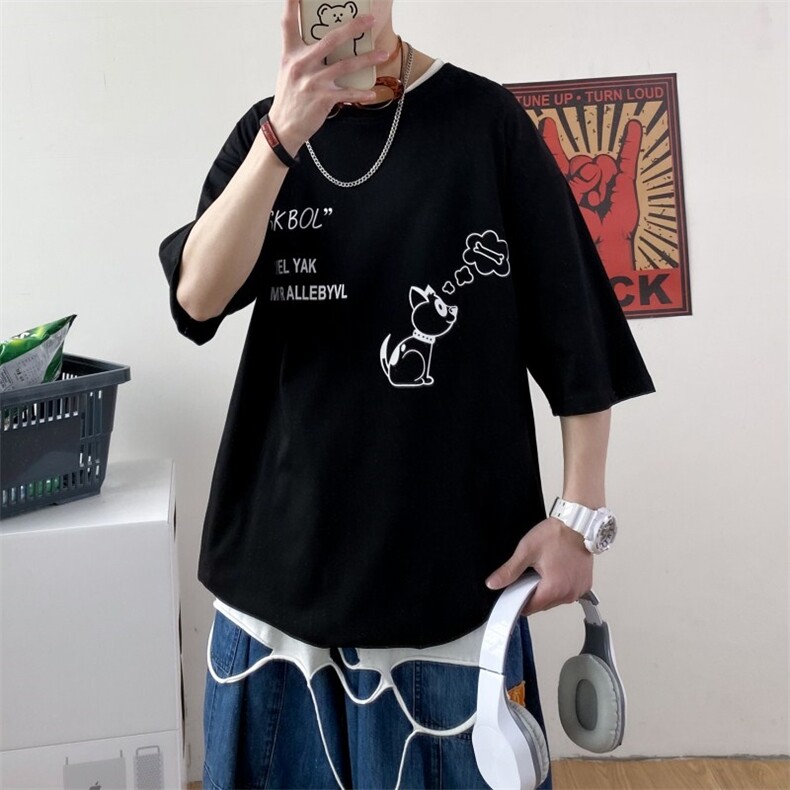 夏季短袖t恤男港风潮流打底衫男A210-A8321-P25控38，男装T恤，星座210-3